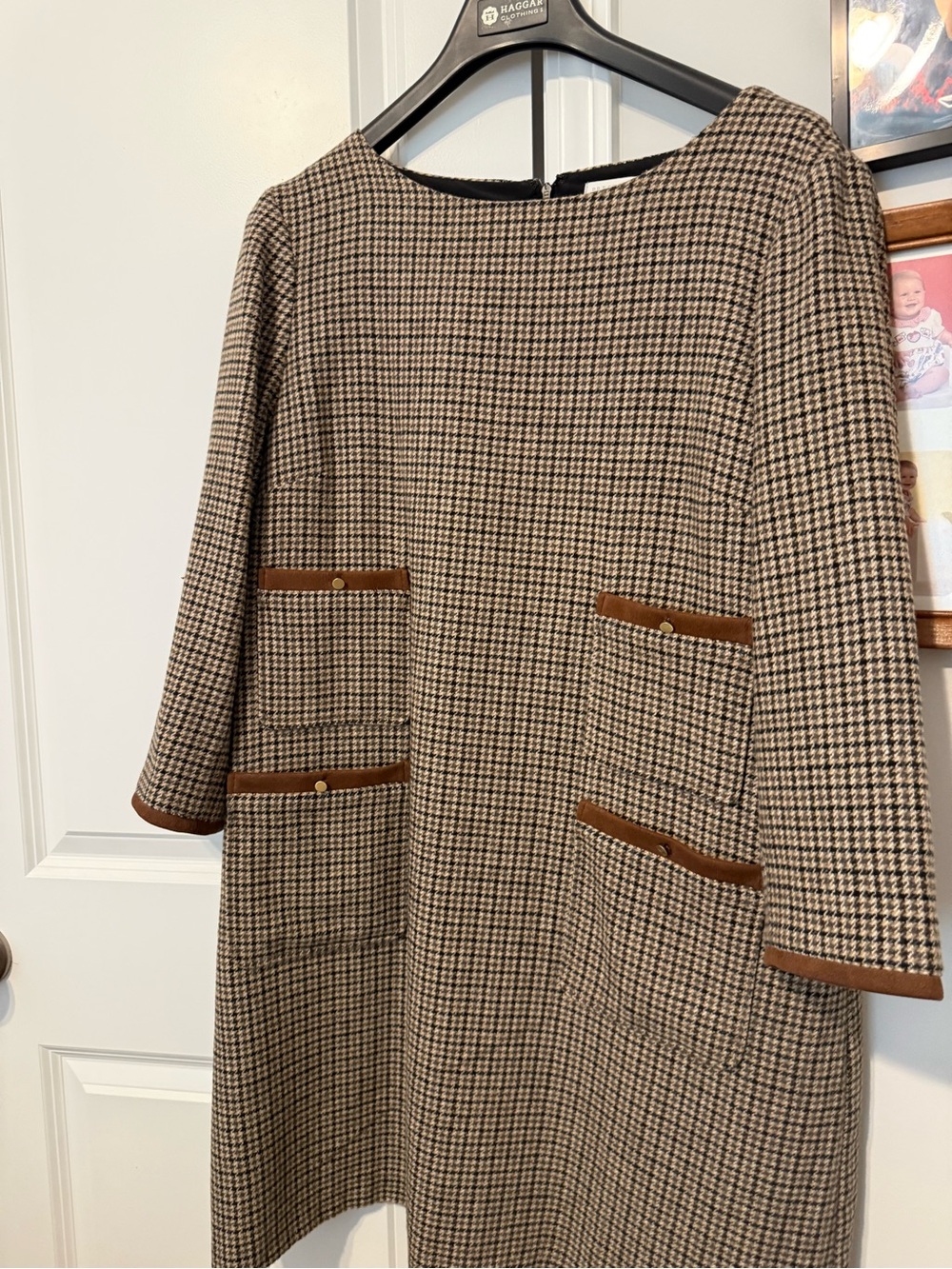 Preston & York Brown and Tan Houndstooth Midi Dress